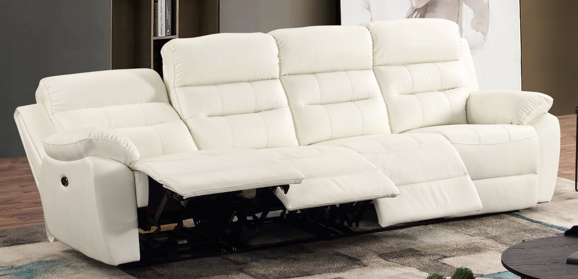 Mapo Möbel 4-Sitzer Fernsehsofa mit Liegefunktion und elektrischer Verstellung,weiß